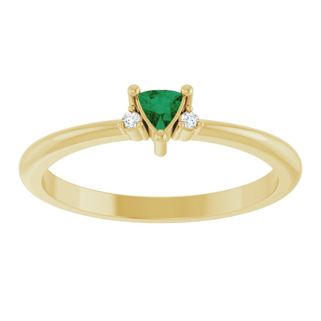 14K Gold Trillion Natural Emerald & Natural Diamond Accented Ring - Yellow Gold - view 3