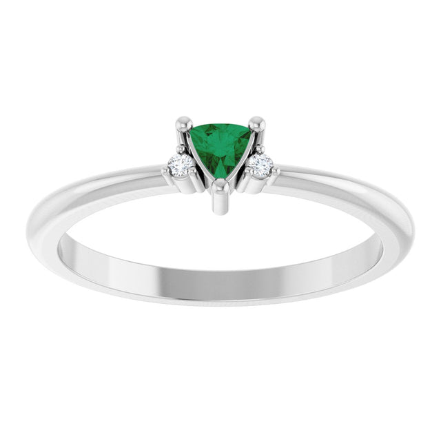 Platinum Trillion Natural Emerald & Natural Diamond Accented Ring - view 3