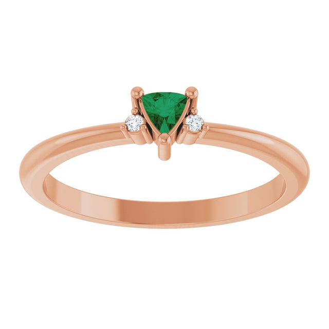 14K Gold Trillion Natural Emerald & Natural Diamond Accented Ring - Rose Gold - view 3