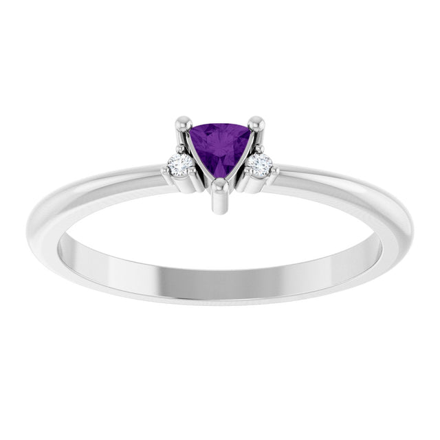14K Gold Trillion Natural Amethyst & Natural Diamond Accented Ring – 3x3mm - White Gold - view 3