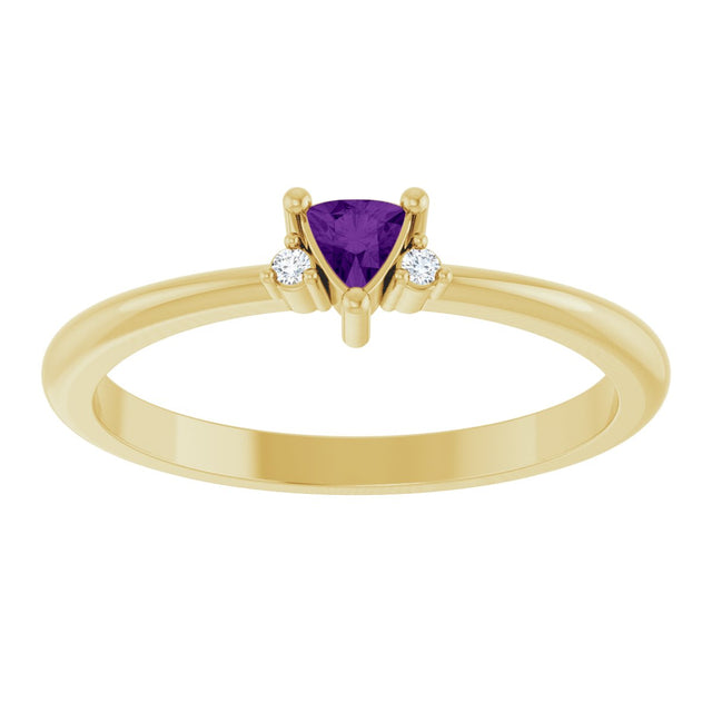 14K Gold Trillion Natural Amethyst & Natural Diamond Accented Ring – 3x3mm - Yellow Gold - view 3