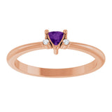 14K Gold Trillion Natural Amethyst & Natural Diamond Accented Ring – 3x3mm - Rose Gold - view 3