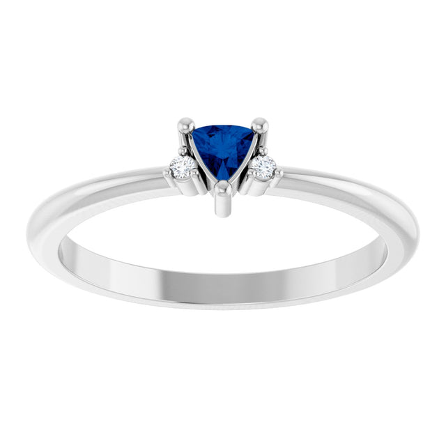 Platinum Trillion Lab-Grown Blue Sapphire & Natural Diamond Accented Ring - view 3