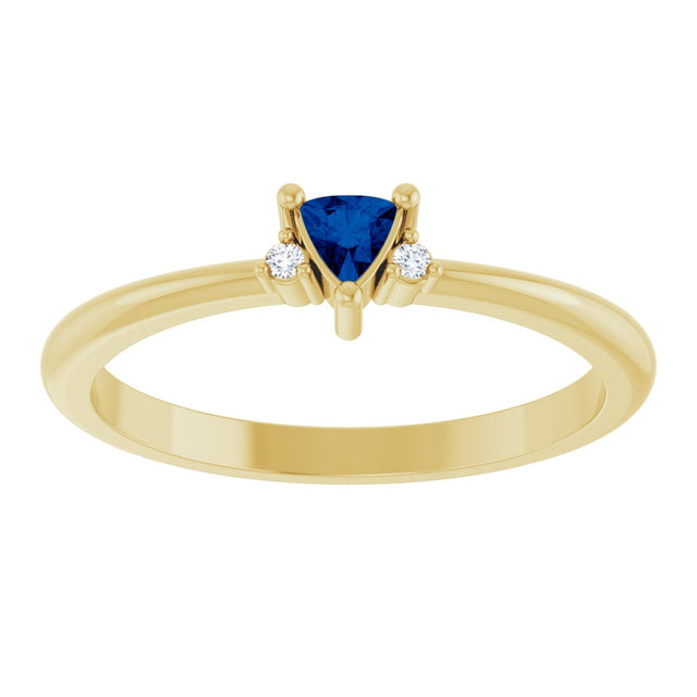 14K Gold Trillion Lab-Grown Blue Sapphire & Natural Diamond Accented Ring - Yellow Gold - view 3