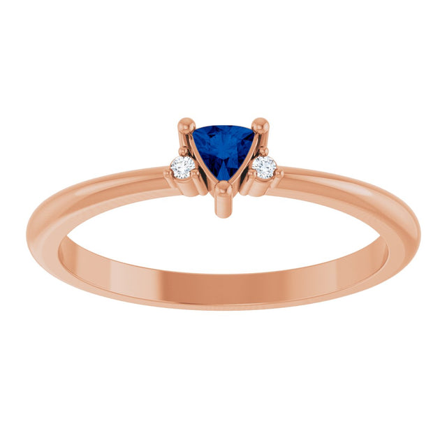 14K Gold Trillion Natural Blue Sapphire & Natural Diamond Accented Ring - Rose Gold - view 3