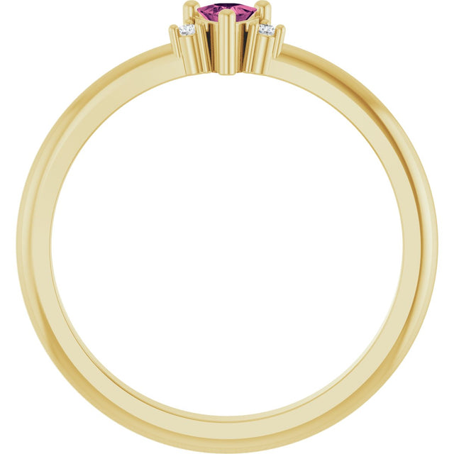 14K Gold Trillion Natural Pink Tourmaline & Natural Diamond Accented Ring - Yellow Gold - view 2