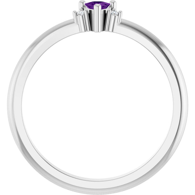 14K Gold Trillion Natural Amethyst & Natural Diamond Accented Ring – 3x3mm - White Gold - view 2