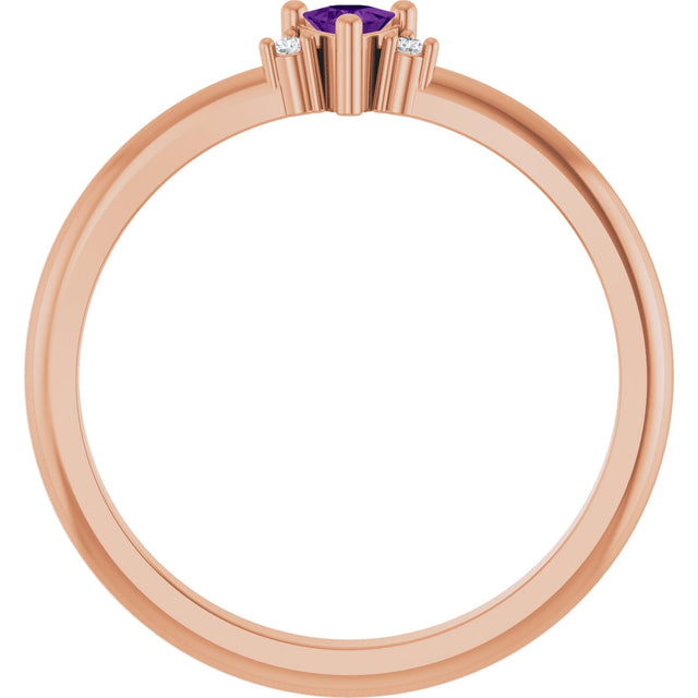 14K Gold Trillion Natural Amethyst & Natural Diamond Accented Ring – 3x3mm - Rose Gold - view 2