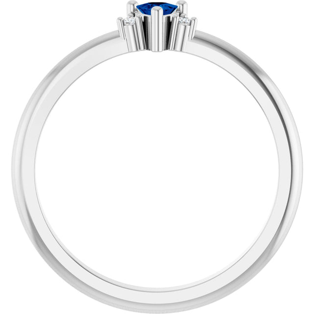 14K Gold Trillion Natural Blue Sapphire & Natural Diamond Accented Ring - White Gold - view 2