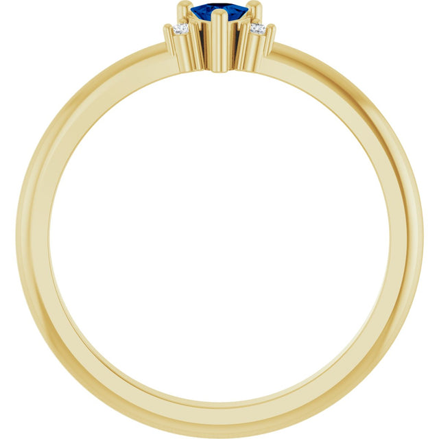 14K Gold Trillion Natural Blue Sapphire & Natural Diamond Accented Ring - Yellow Gold - view 2