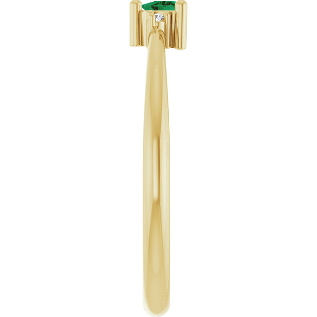14K Gold Trillion Natural Emerald & Natural Diamond Accented Ring - Yellow Gold - view 4