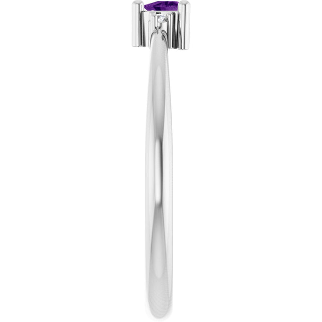 14K Gold Trillion Natural Amethyst & Natural Diamond Accented Ring – 3x3mm - White Gold - view 4