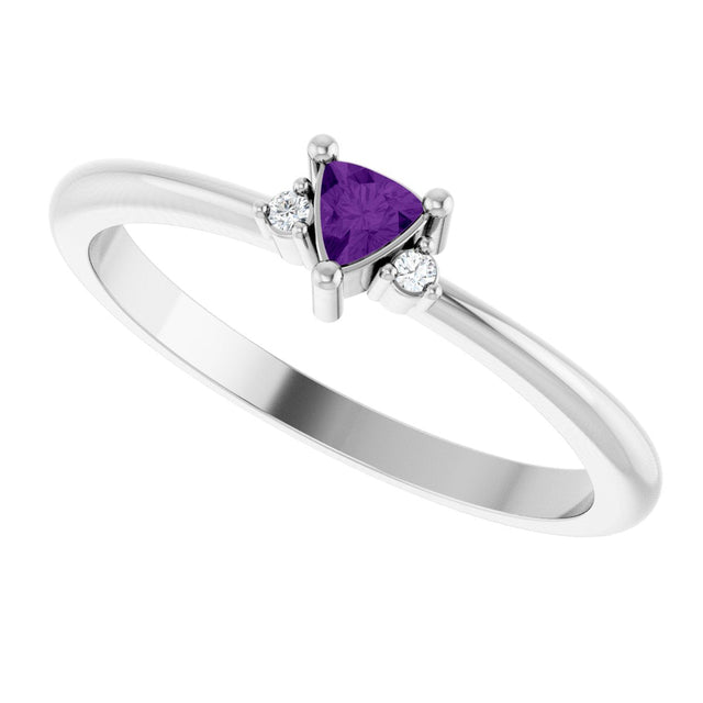 14K Gold Trillion Natural Amethyst & Natural Diamond Accented Ring – 3x3mm - White Gold - view 5