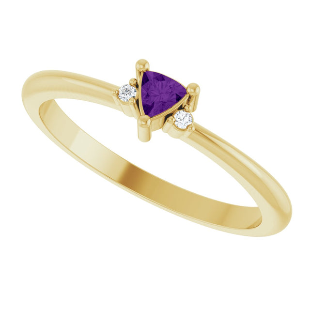 14K Gold Trillion Natural Amethyst & Natural Diamond Accented Ring – 3x3mm - Yellow Gold - view 5