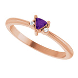 14K Gold Trillion Natural Amethyst & Natural Diamond Accented Ring – 3x3mm - Rose Gold - view 5