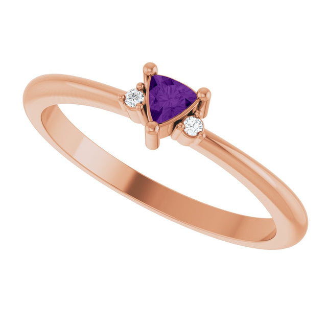 14K Gold Trillion Natural Amethyst & Natural Diamond Accented Ring – 3x3mm - Rose Gold - view 5