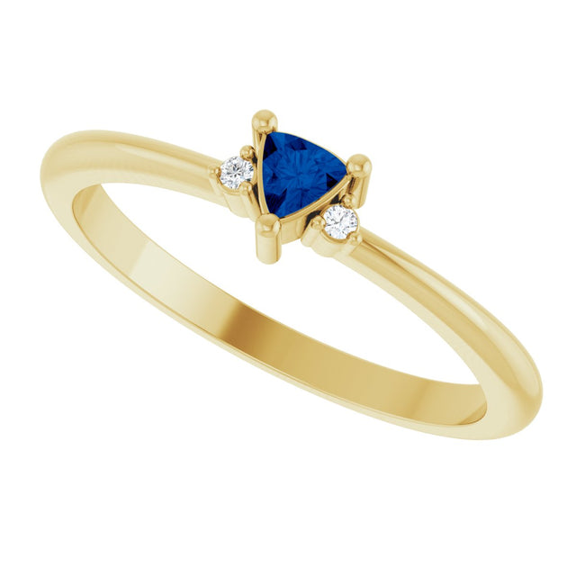 14K Gold Trillion Lab-Grown Blue Sapphire & Natural Diamond Accented Ring - Yellow Gold - view 5