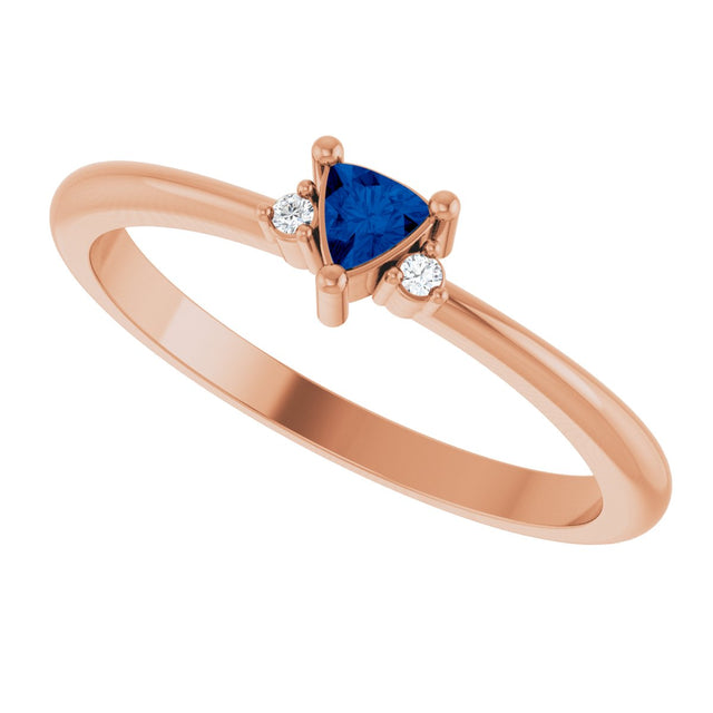 14K Gold Trillion Natural Blue Sapphire & Natural Diamond Accented Ring - Rose Gold - view 5