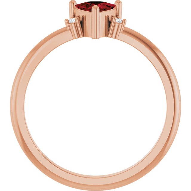 14K Gold Trillion Natural Mozambique Garnet & Natural Diamond Accented Ring - Rose Gold - view 2