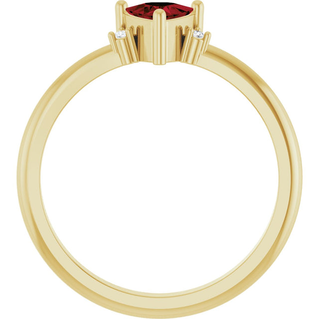 14K Gold Trillion Natural Mozambique Garnet & Natural Diamond Accented Ring - Yellow Gold - view 2