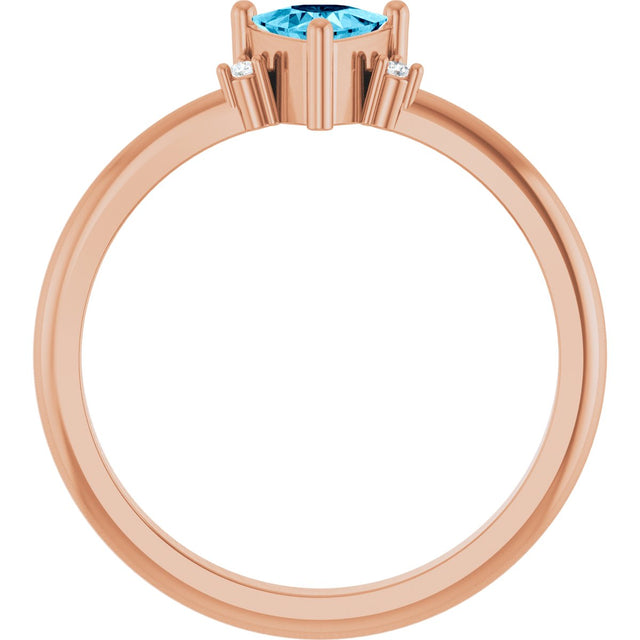 14K Gold Trillion Natural Aquamarine & Natural Diamond Accented Ring - Rose Gold - view 2