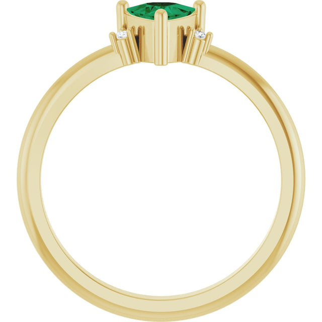 14K Gold Trillion Lab-Grown Emerald & Natural Diamond Accented Ring - Yellow Gold - view 2