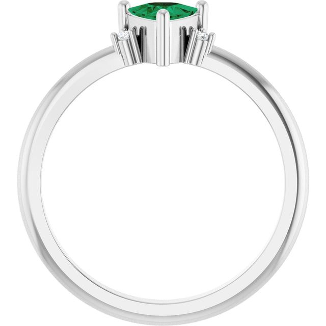 14K Gold Trillion Natural Emerald & Natural Diamond Accented Ring - White Gold - view 2