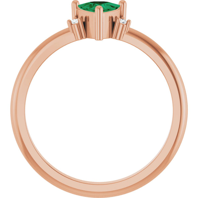 14K Gold Trillion Natural Emerald & Natural Diamond Accented Ring - Rose Gold - view 2