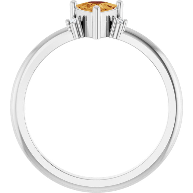 Platinum Trillion Natural Citrine & Natural Diamond Accented Ring - view 2