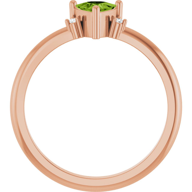 14K Gold Trillion Natural Peridot & Natural Diamond Accented Ring - Rose Gold - view 2