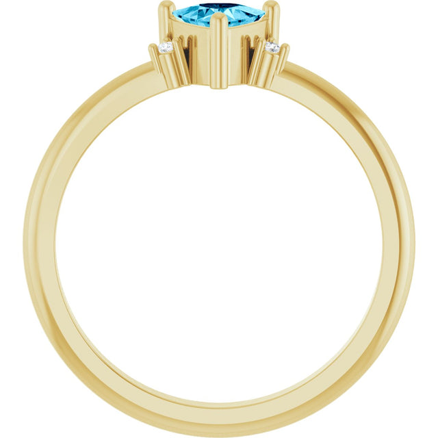 14K Gold Trillion Natural Aquamarine & Natural Diamond Accented Ring - Yellow Gold - view 2