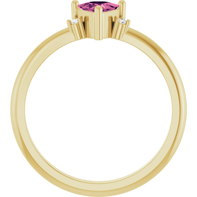 14K Gold Trillion Natural Pink Tourmaline & Natural Diamond Accented Ring - Yellow Gold - view 2