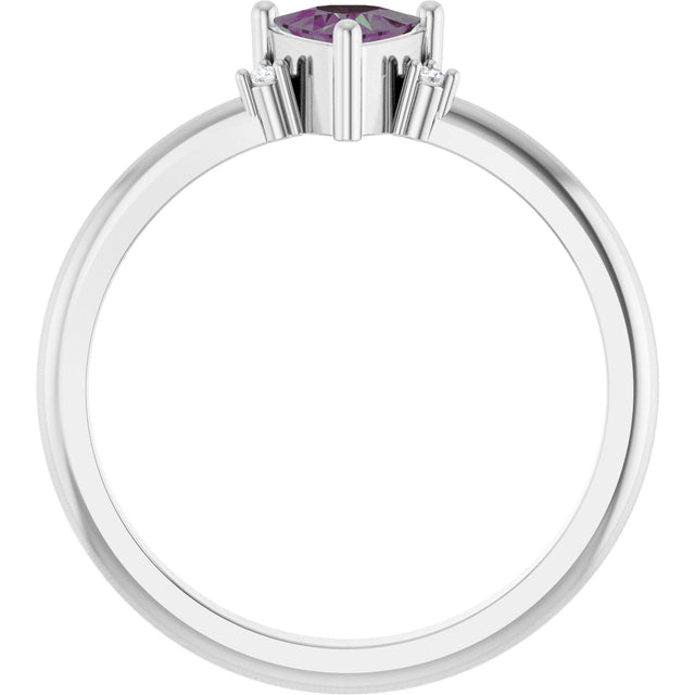 Platinum Trillion Lab-Grown Alexandrite & Natural Diamond Accented Ring - view 5