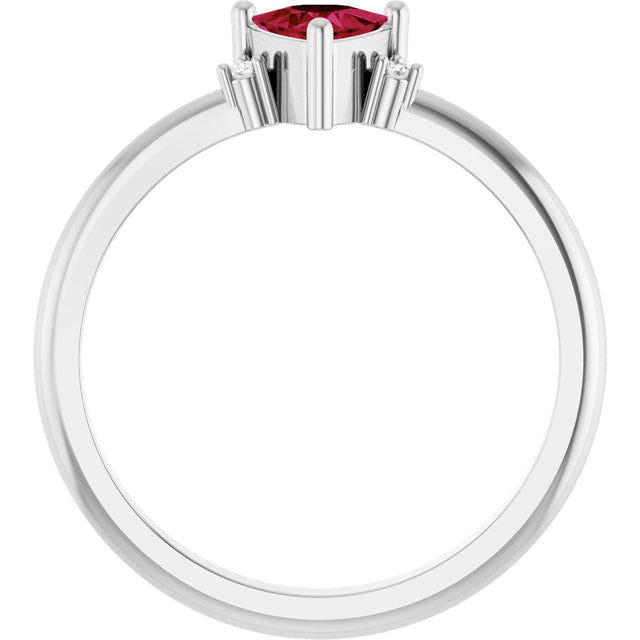 14K Gold Trillion Lab-Grown Ruby & Natural Diamond Accented Ring - White Gold - view 2