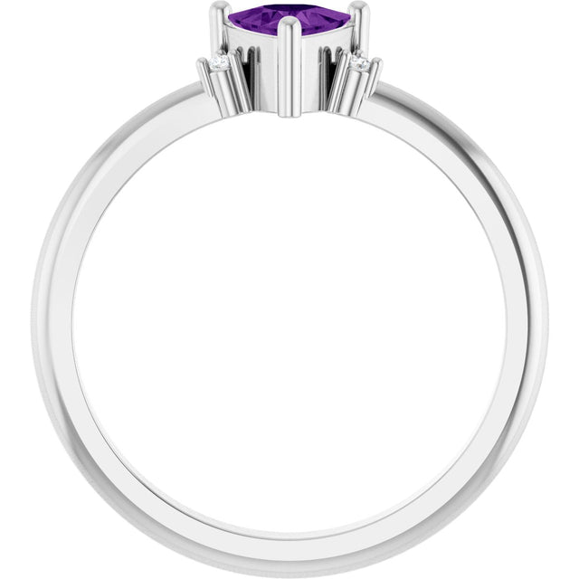 14K Gold Trillion Natural Amethyst & Natural Diamond Accented Ring – 3x3mm - White Gold - view 2