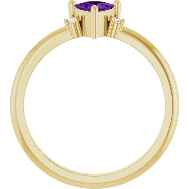 14K Gold Trillion Natural Amethyst & Natural Diamond Accented Ring – 3x3mm - Yellow Gold - view 2