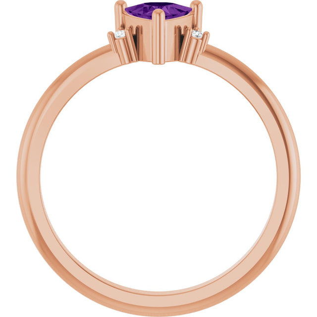 14K Gold Trillion Natural Amethyst & Natural Diamond Accented Ring – 3x3mm - Rose Gold - view 2