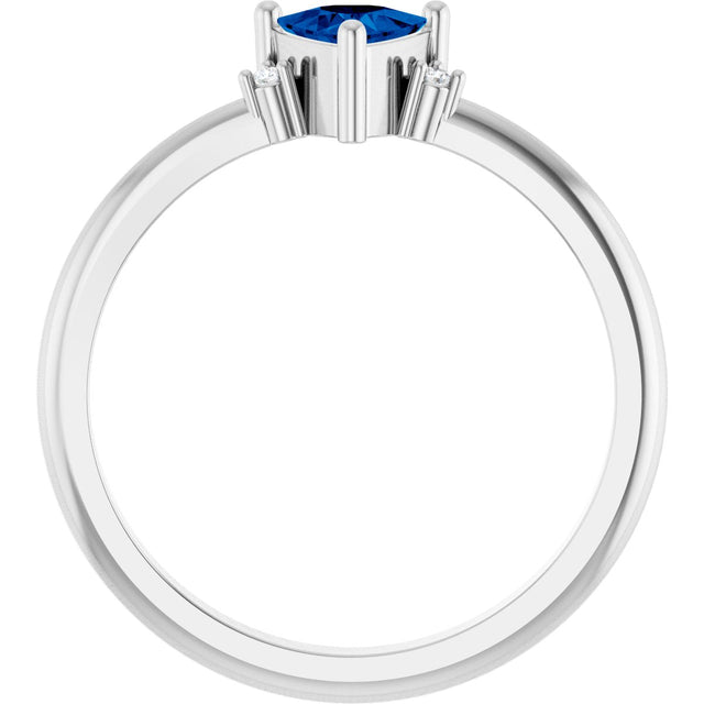 14K Gold Trillion Lab-Grown Blue Sapphire & Natural Diamond Accented Ring - White Gold - view 2
