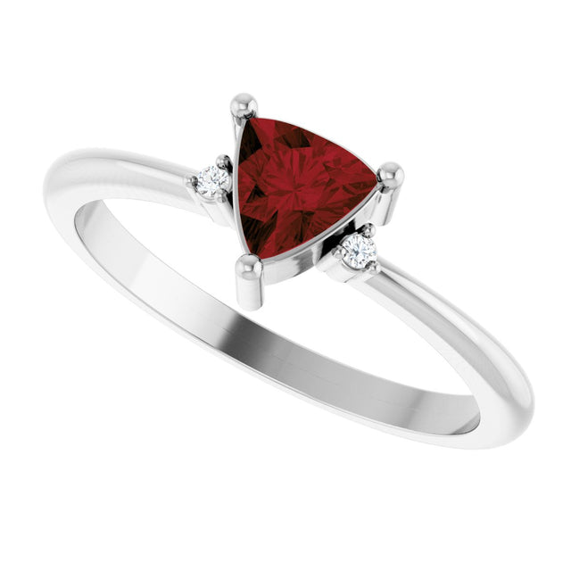 14K Gold Trillion Natural Mozambique Garnet & Natural Diamond Accented Ring - White Gold - view 5