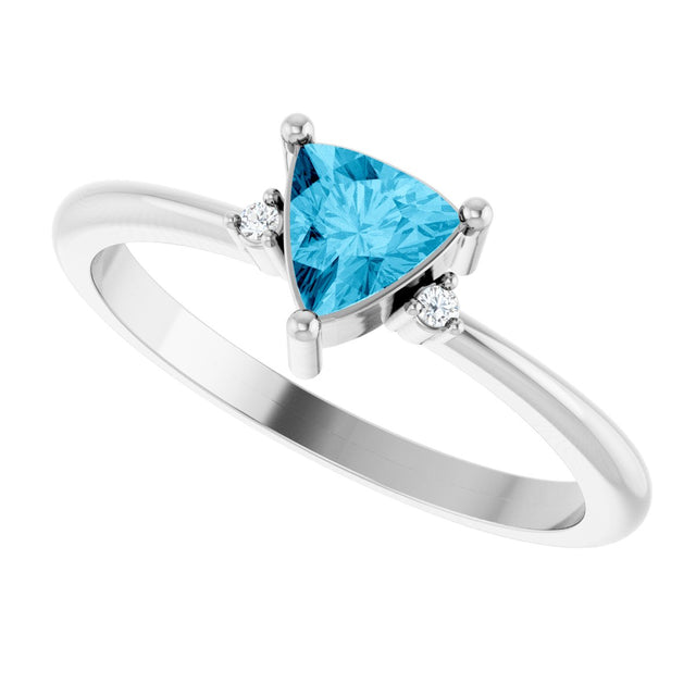14K Gold Trillion Natural Aquamarine & Natural Diamond Accented Ring - White Gold - view 5