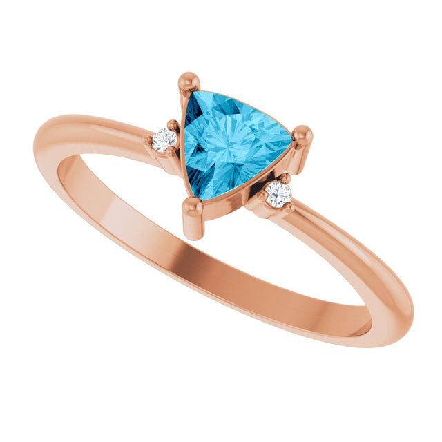14K Gold Trillion Natural Aquamarine & Natural Diamond Accented Ring - Rose Gold - view 5