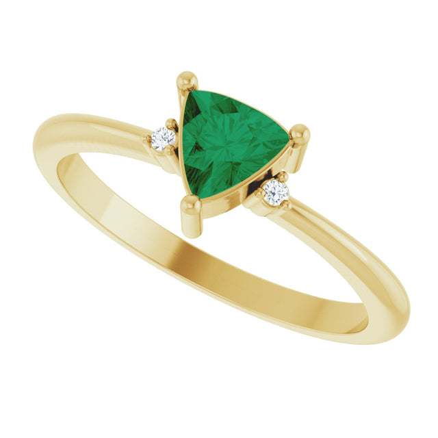 14K Gold Trillion Lab-Grown Emerald & Natural Diamond Accented Ring - Yellow Gold - view 5