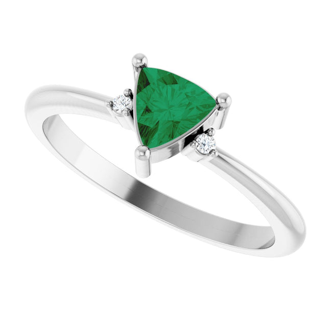 14K Gold Trillion Natural Emerald & Natural Diamond Accented Ring - White Gold - view 5