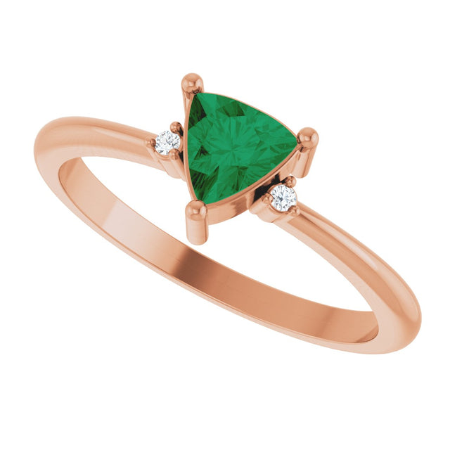 14K Gold Trillion Natural Emerald & Natural Diamond Accented Ring - Rose Gold - view 5