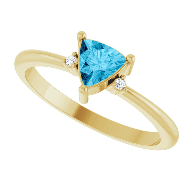 14K Gold Trillion Natural Aquamarine & Natural Diamond Accented Ring - Yellow Gold - view 5