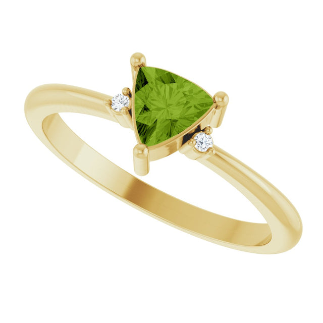14K Gold Trillion Natural Peridot & Natural Diamond Accented Ring - Yellow Gold - view 5