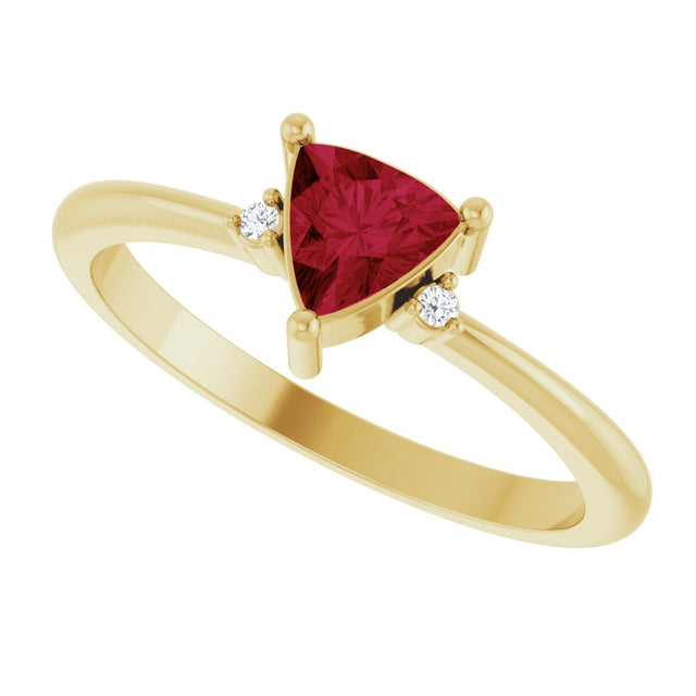 14K Gold Trillion Lab-Grown Ruby & Natural Diamond Accented Ring - Yellow Gold - view 5