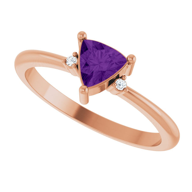 14K Gold Trillion Natural Amethyst & Natural Diamond Accented Ring – 3x3mm - Rose Gold - view 5