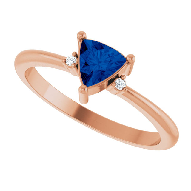 14K Gold Trillion Natural Blue Sapphire & Natural Diamond Accented Ring - Rose Gold - view 5