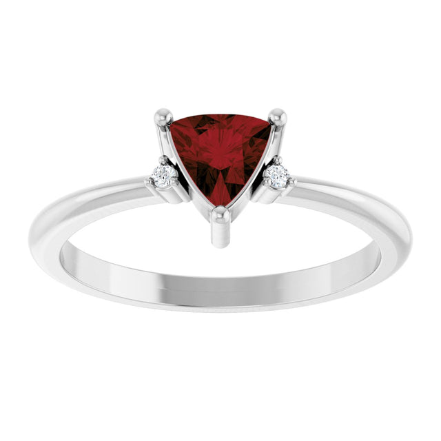 14K Gold Trillion Natural Mozambique Garnet & Natural Diamond Accented Ring - White Gold - view 3
